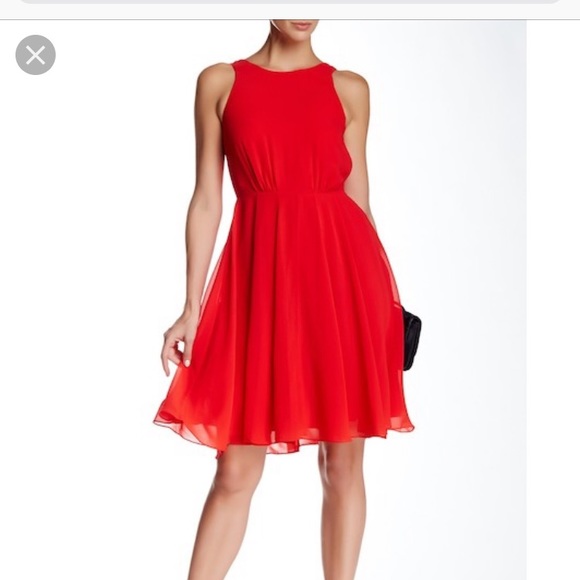 French connection red fit and flare silk dress - Picture 1 of 4